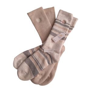 Timberland 2 Pairs Cushioned Boot Socks Logo Pink Grey White Striped NWT